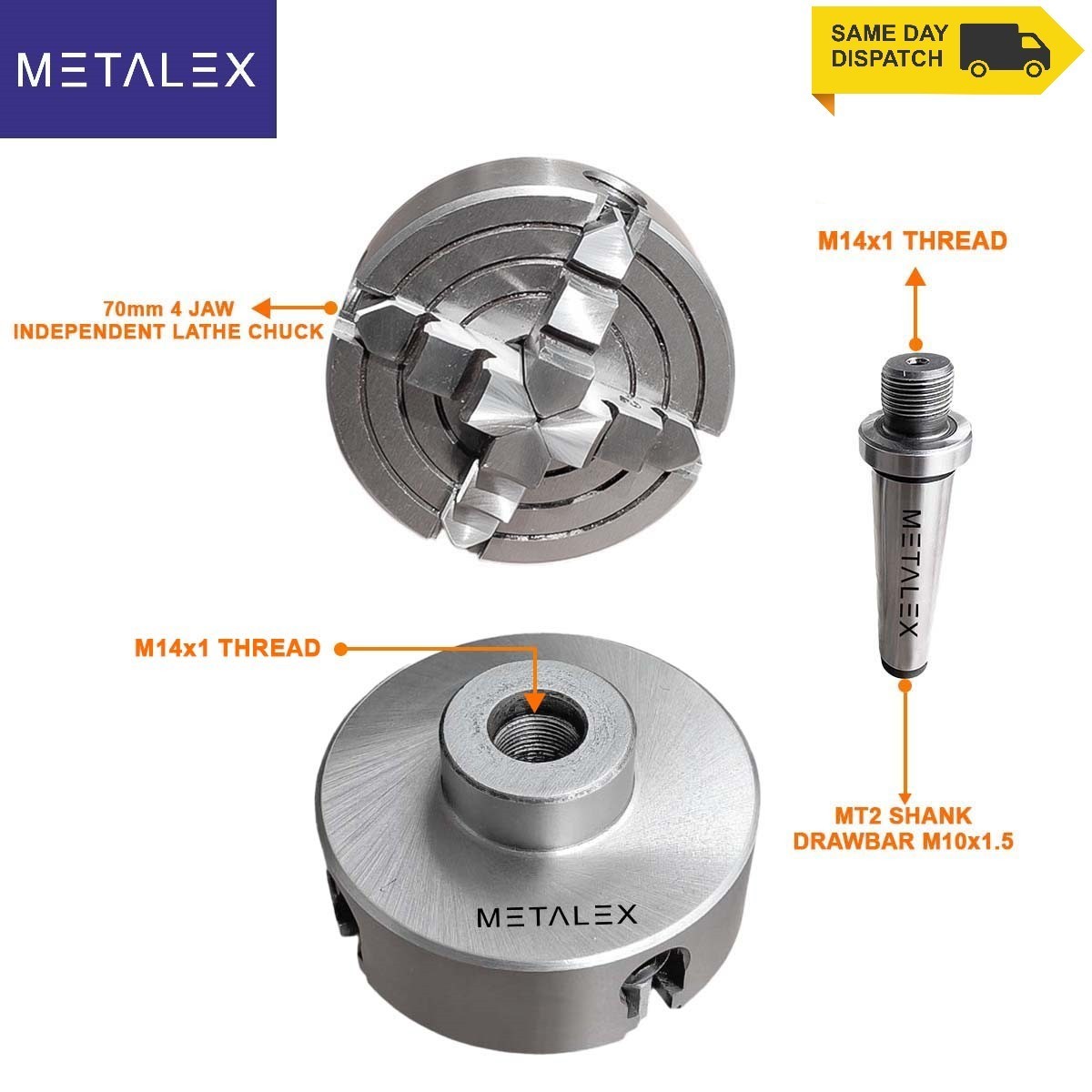 70mm Independent Lathe Chuck 4 Jaw 2.75″ MT2 Adapter Shank Arbor Metalwork Dril