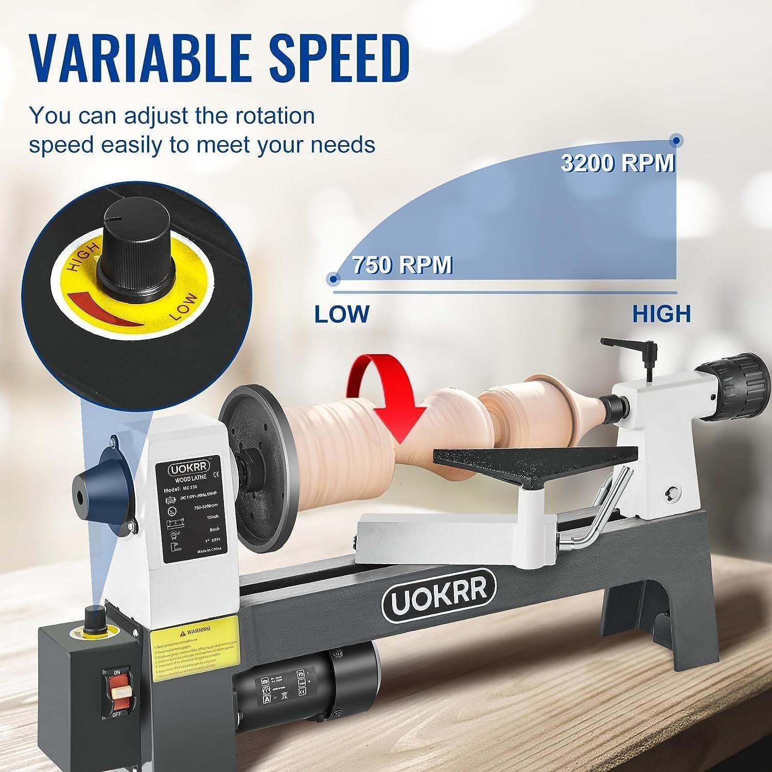 8″ x 12″ Wood Lathe, Mini Benchtop Wood Lathe Machine1/3 HP Lathes for Woodwork