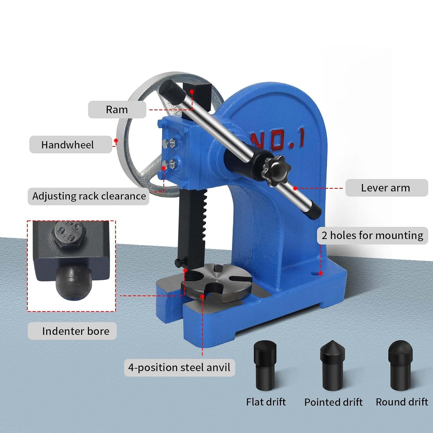 Arbor Press 1 Ton, Ratchet Leverage Press with Handwheel, 5.5″Maximum Height, Ma