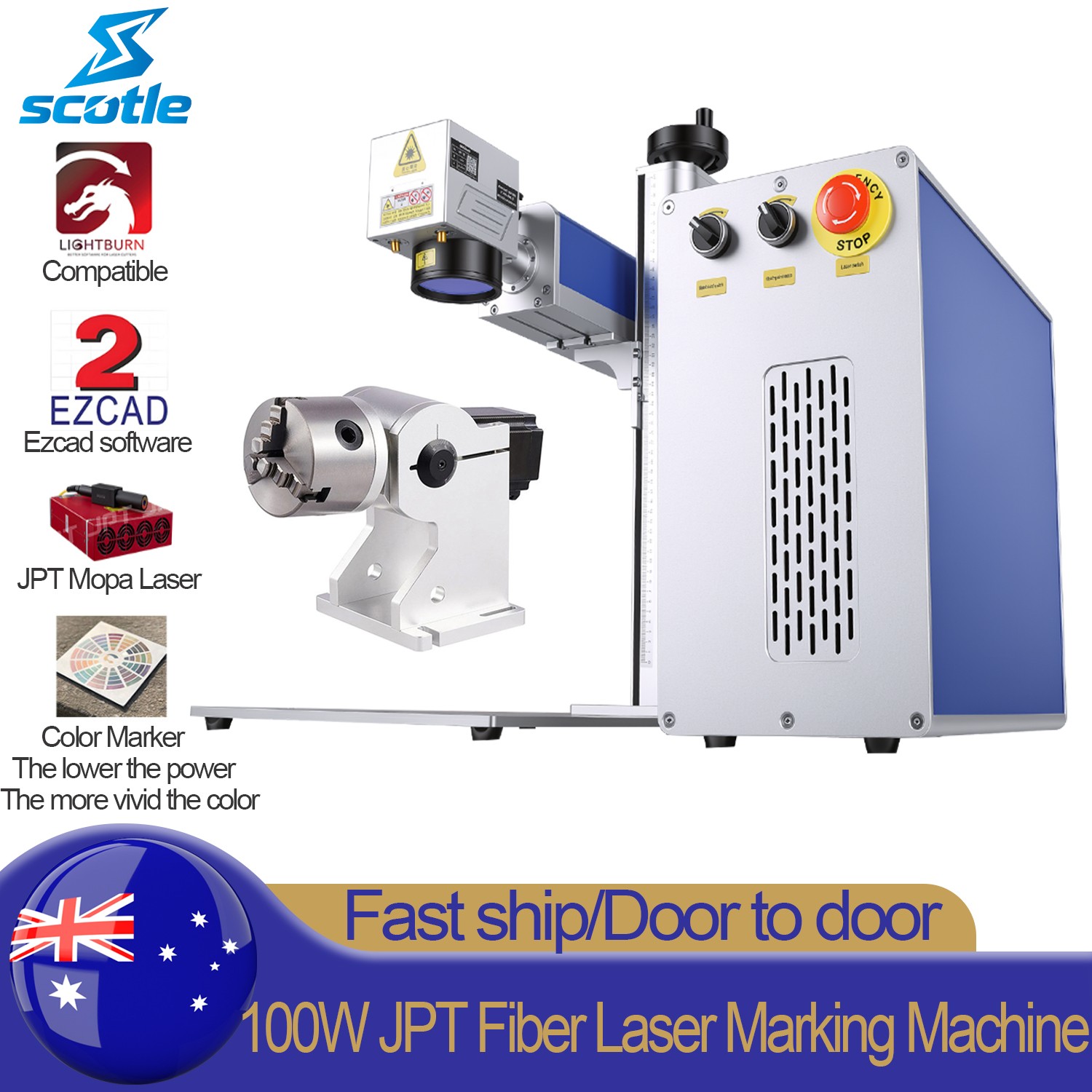 100W JPT Mopa Fiber Laser Marking Machine Metal Steel Aluminum Engraving Marker