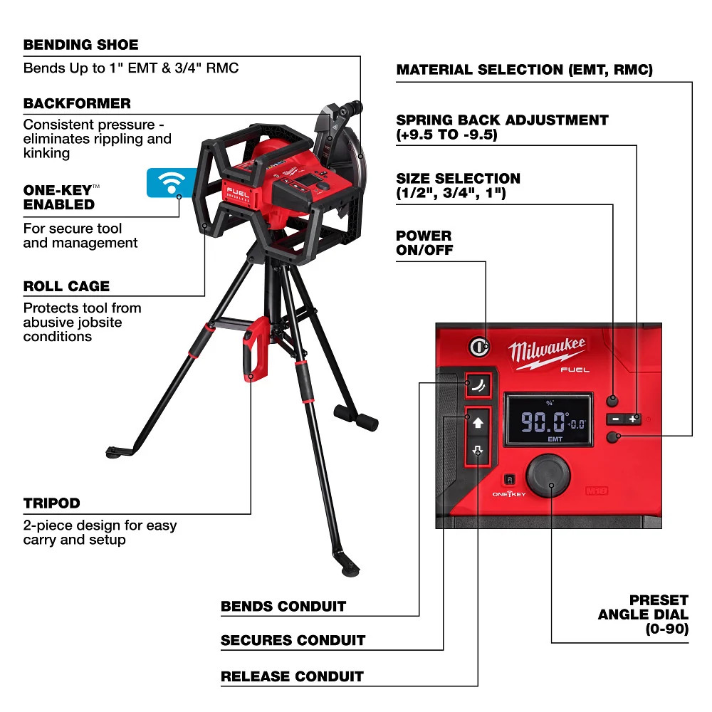 Milwaukee 5150-20 M18 FUEL 18V Branch Conduit Bender w/ Auto-Zero – Bare Tool