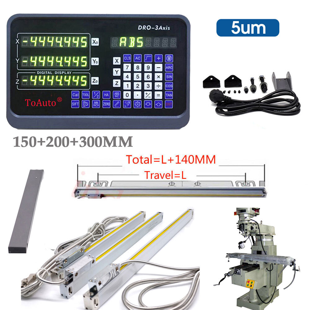 150mm+200mm+300mm Linear Scales 3 Axis DRO Digital Readout Kit for Mill Lathe US