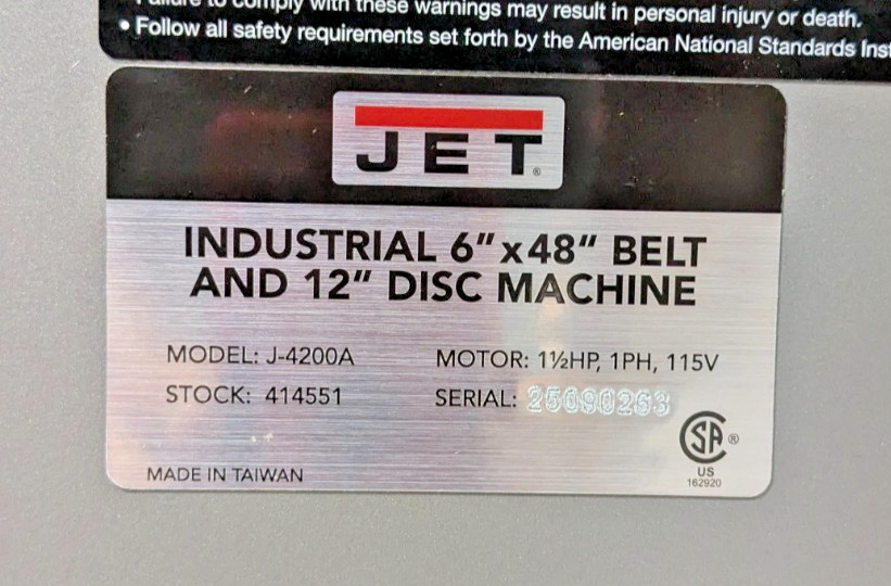 JET J-4200A 6 x 48" Belt & 12" Disc Sander 230V 1-1/2HP *Scrat