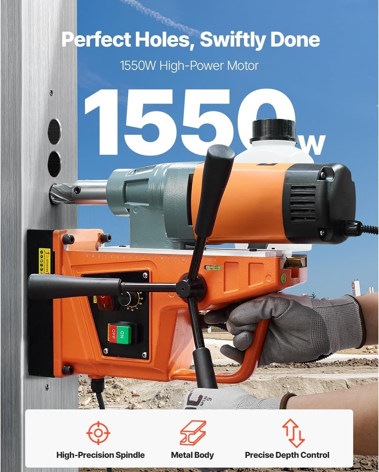 1550W Magnetic Drill Press 2in Boring 10-Speed 500RPM Industrial Drill 2922lbf