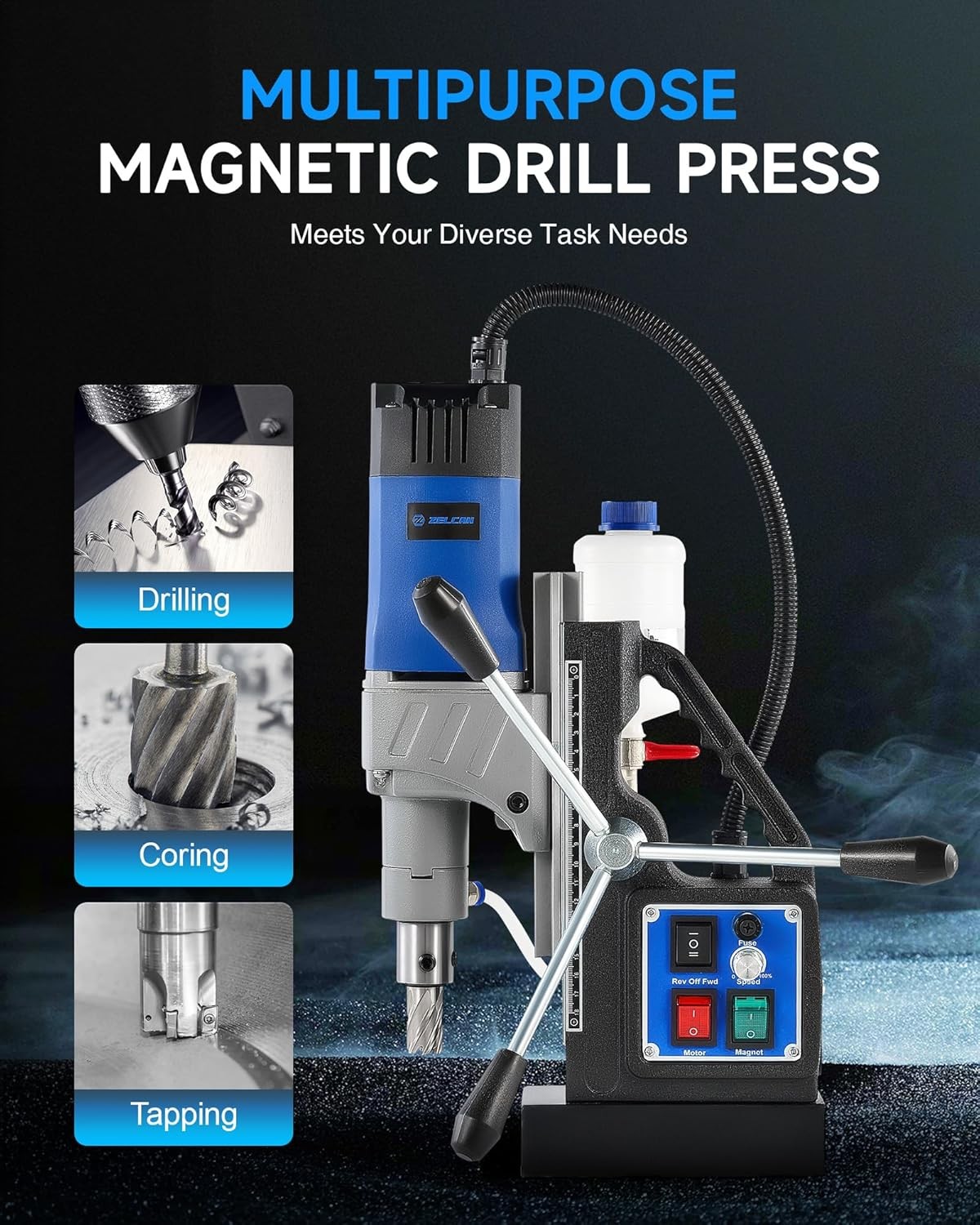 1550W Portable Mag Drill Press w/ Bits, 2″