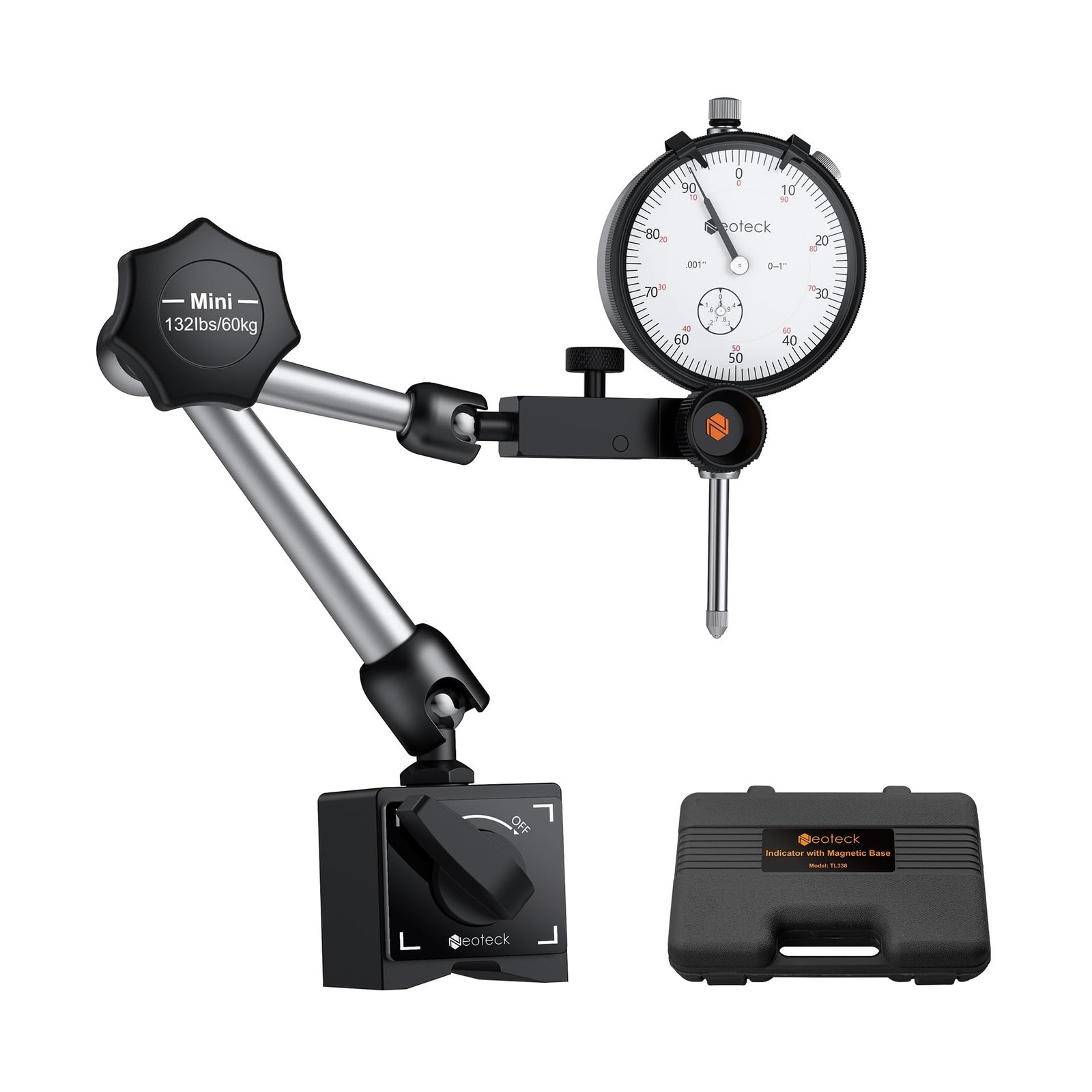 Neoteck Dial Indicator 0-1in/0.001in with 132lbs/60kg Magnetic Base,Imperial …