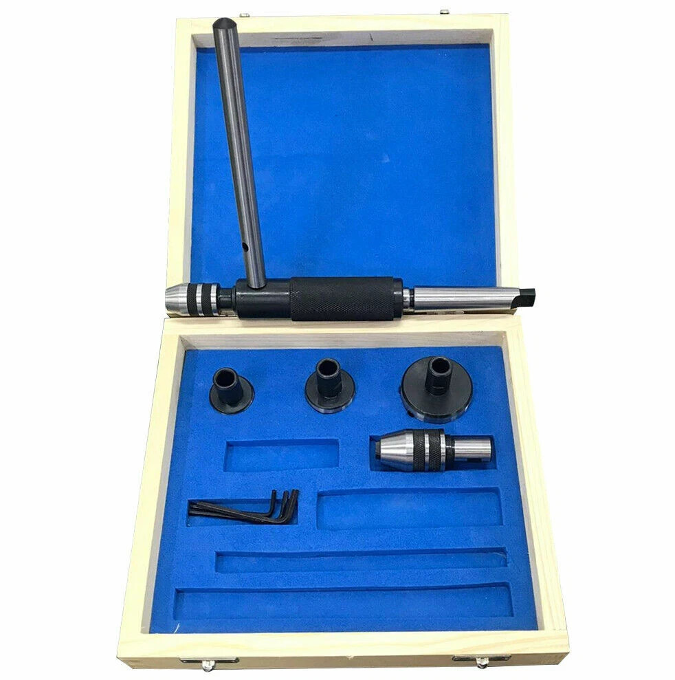 Lathe Tailstock Tap & Die Holder Kit MT3 Shank Threading Tapping Set Wooden Box