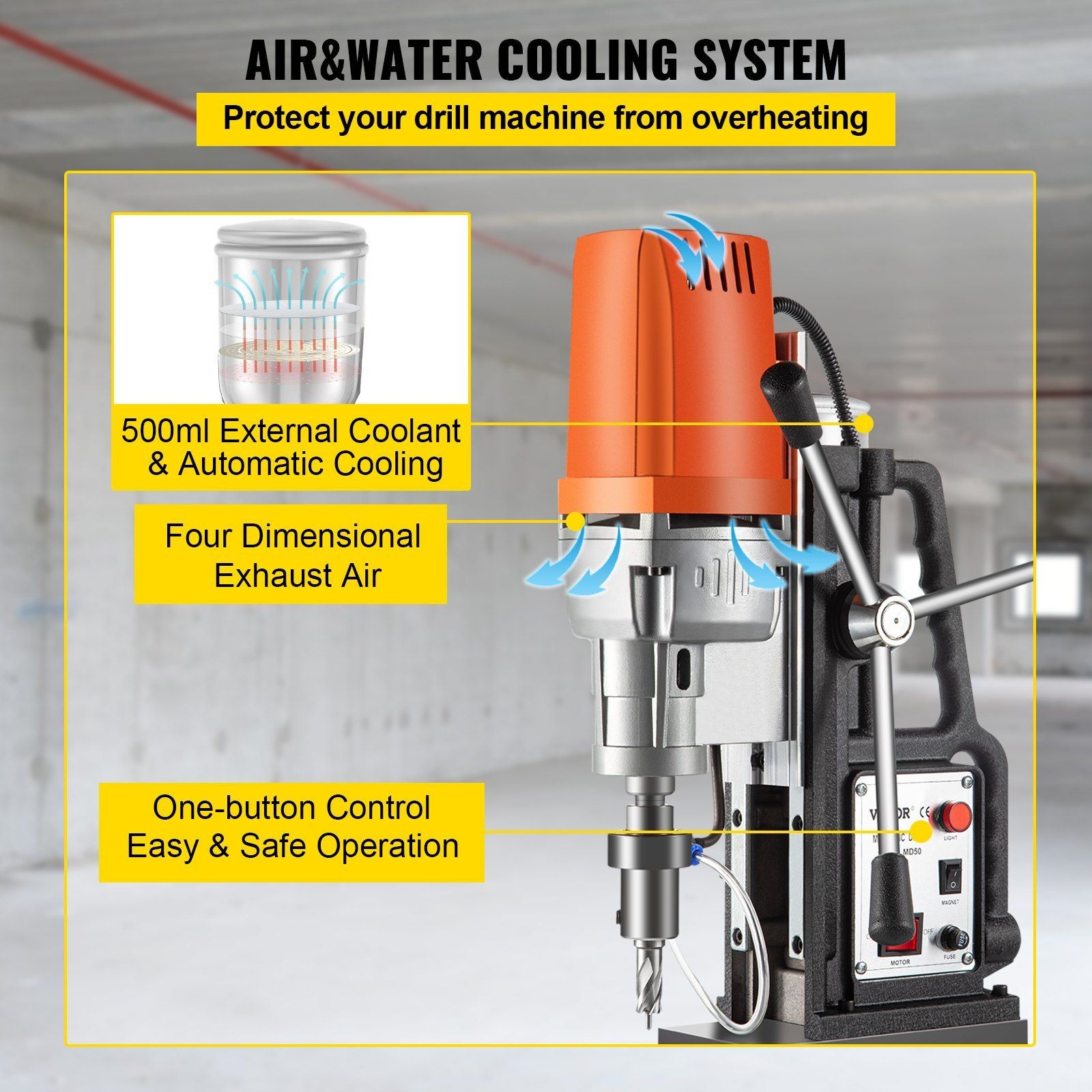 1550W Electric Core Drilling Machine 850 RPM 2inch 13000N Magnetic Base