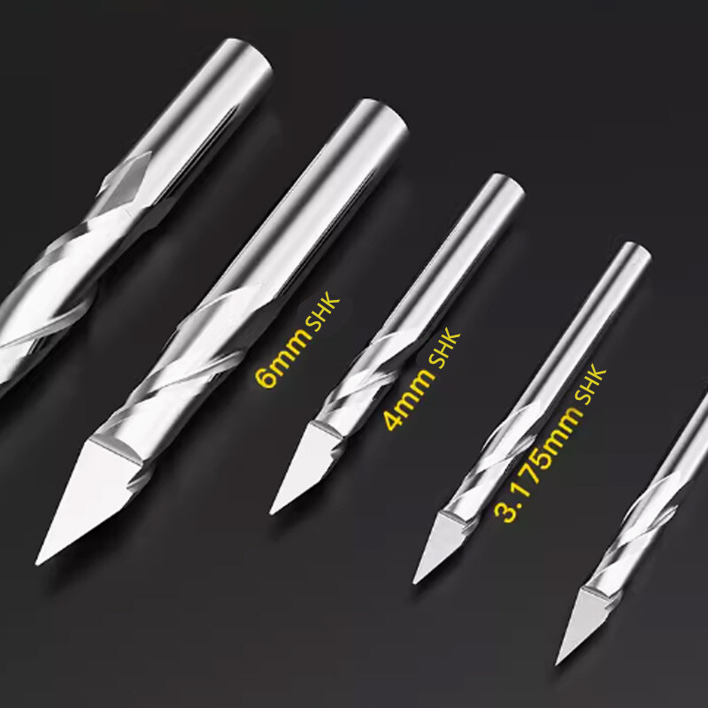 2-Flute Spiral Pointed Knife CNC Engraving Bit Tungsten Steel Carving Cutter New