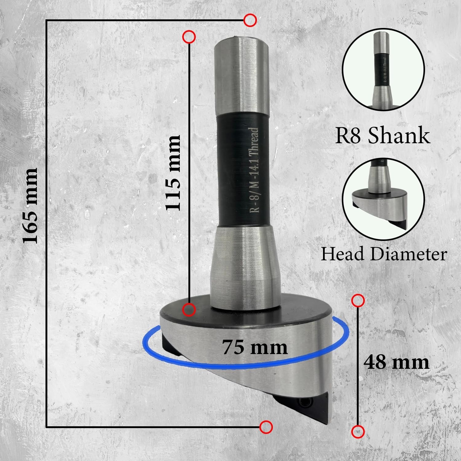 MachEl 3″ Fly Cutter R8 Shank w/ HSS Tool Bit 75mm.