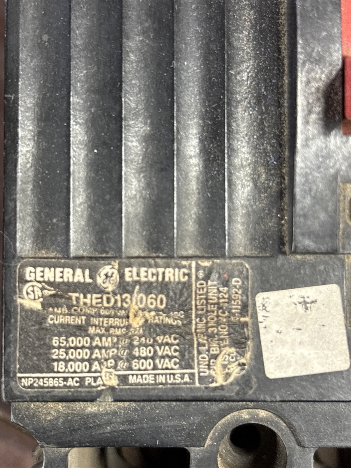 GE General Electric THED 13060 60 Amp 3ph Circuit Breaker