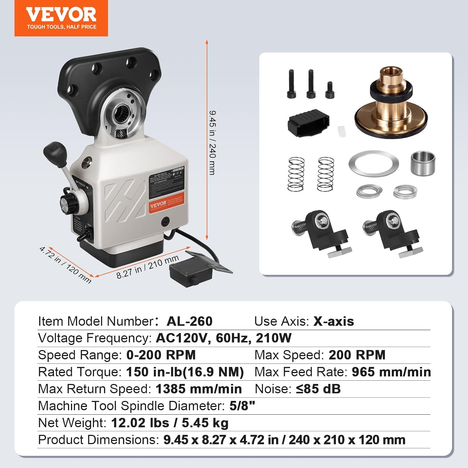 Vevor 150Lbs X-Axis Power Feed 0-200RPM 110V for Bridgeport Mills
