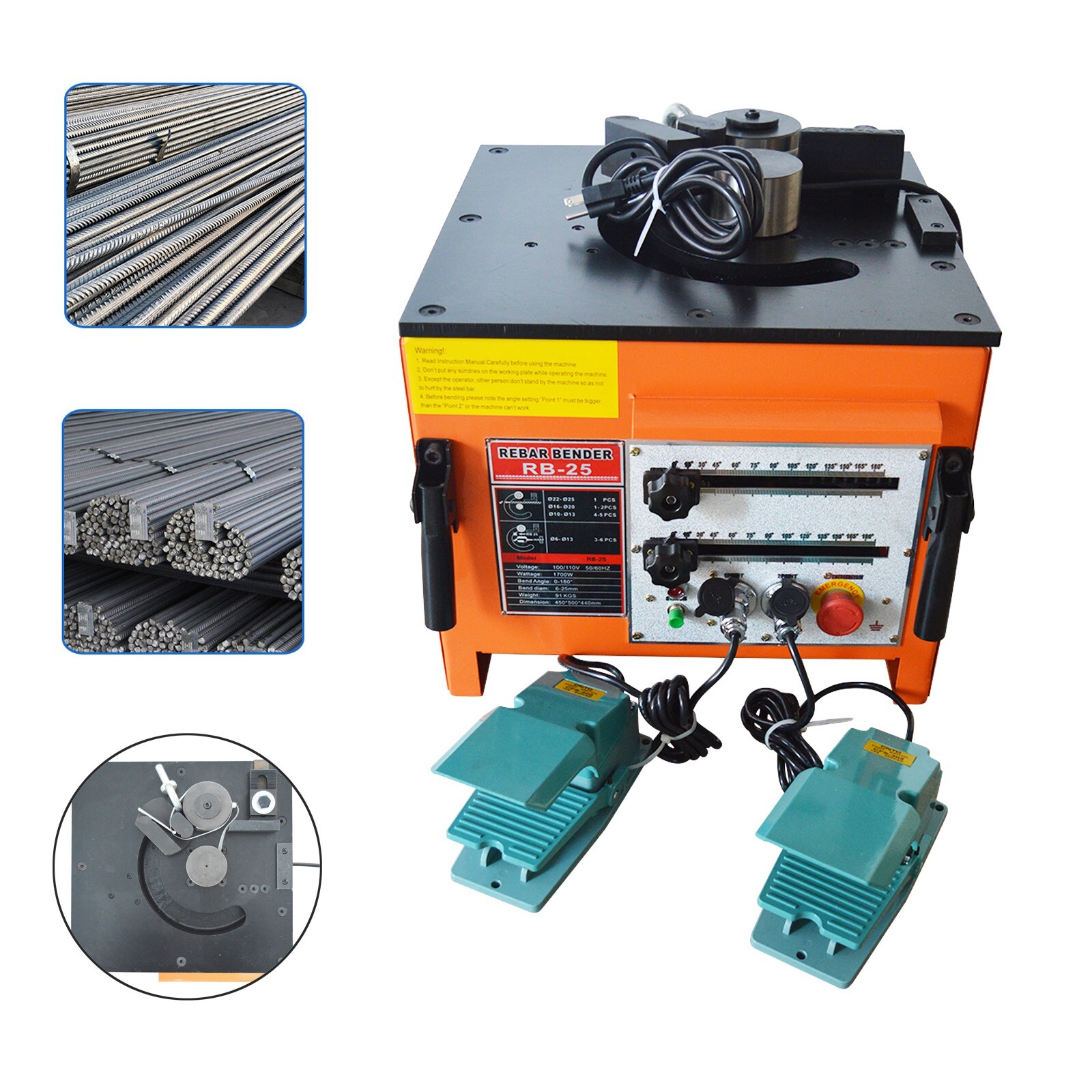 0-180° Electric Rebar Bending Bender Bench Bar Pipe Tube Bending Machine 110V