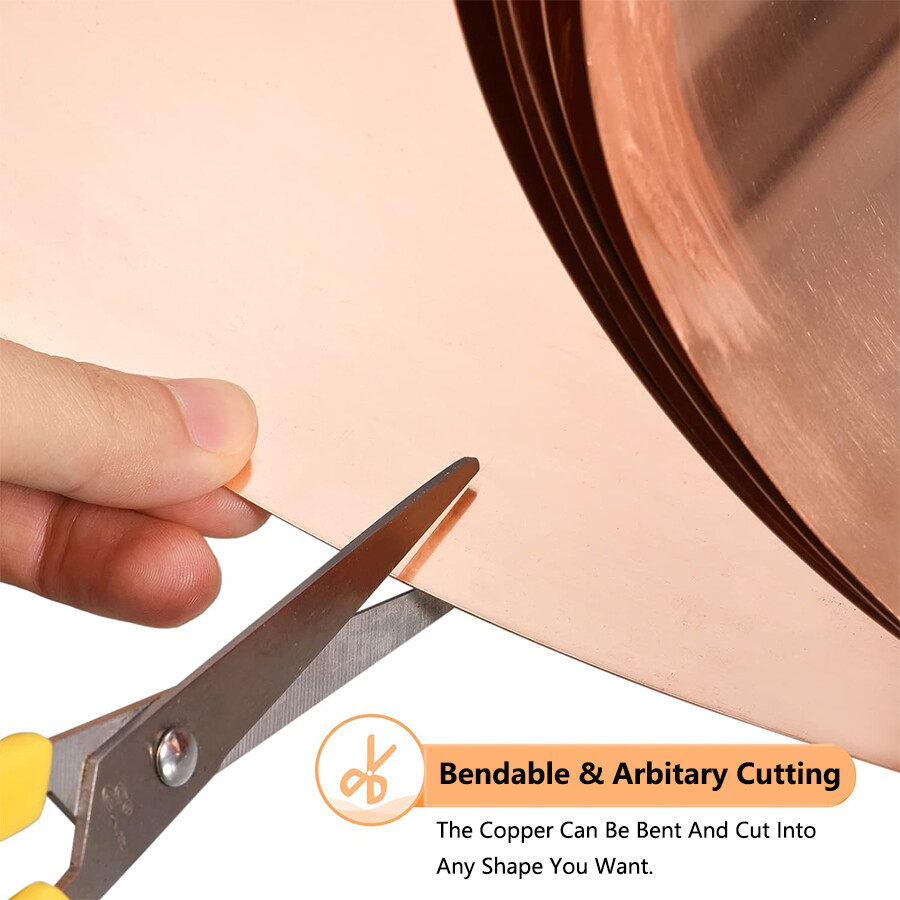 99.9% Pure Copper Metal Sheet Foil Plate Thick 0.05-1mm, Width 10-400mm, 1 Meter