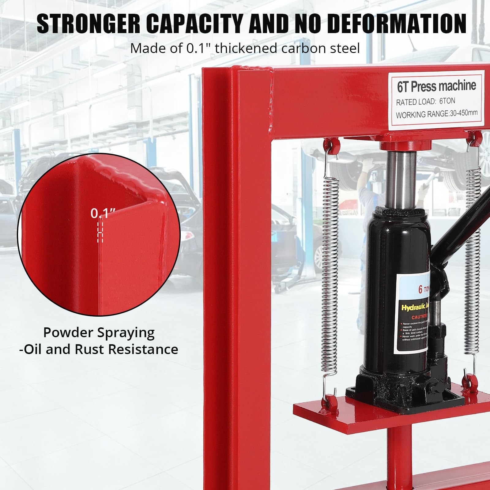 Hydraulic Press T Shop Press, Heavy Duty H Frame Garage Adjustable Red 6