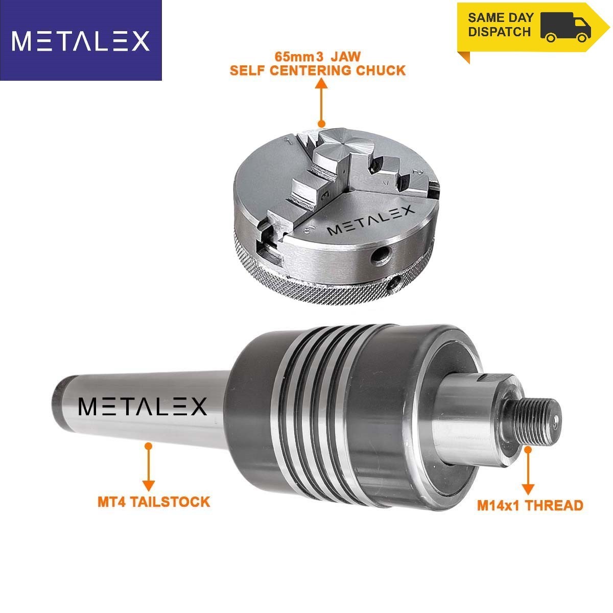 2-1/2″ 3 Jaw 2.5″ Self Centering Lathe Chuck MT4 Heavy Duty Revolving Center USA