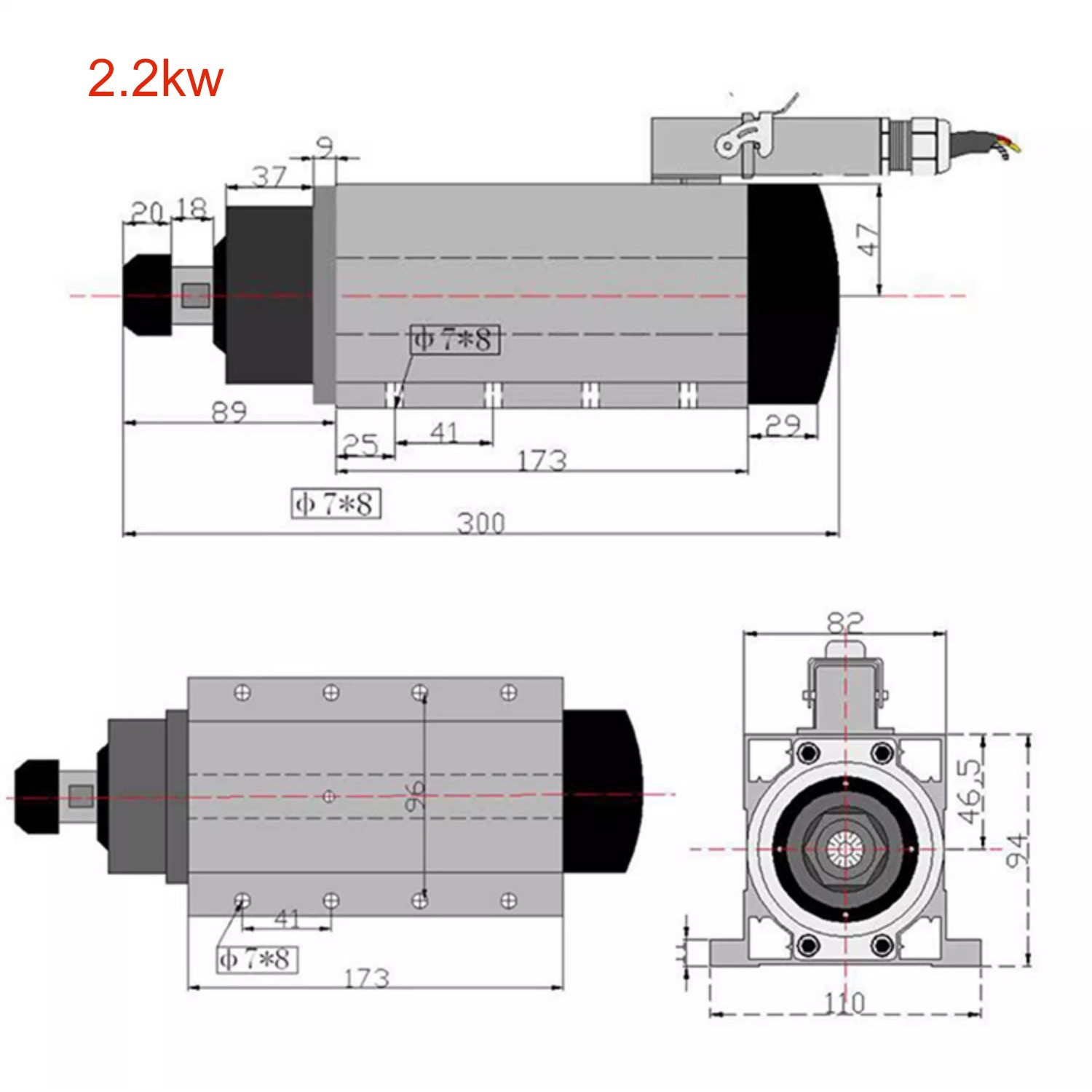 2.2KW ER20 Air-cooled Square Spindle Motor CNC Router Milling Engrave 220V/380V