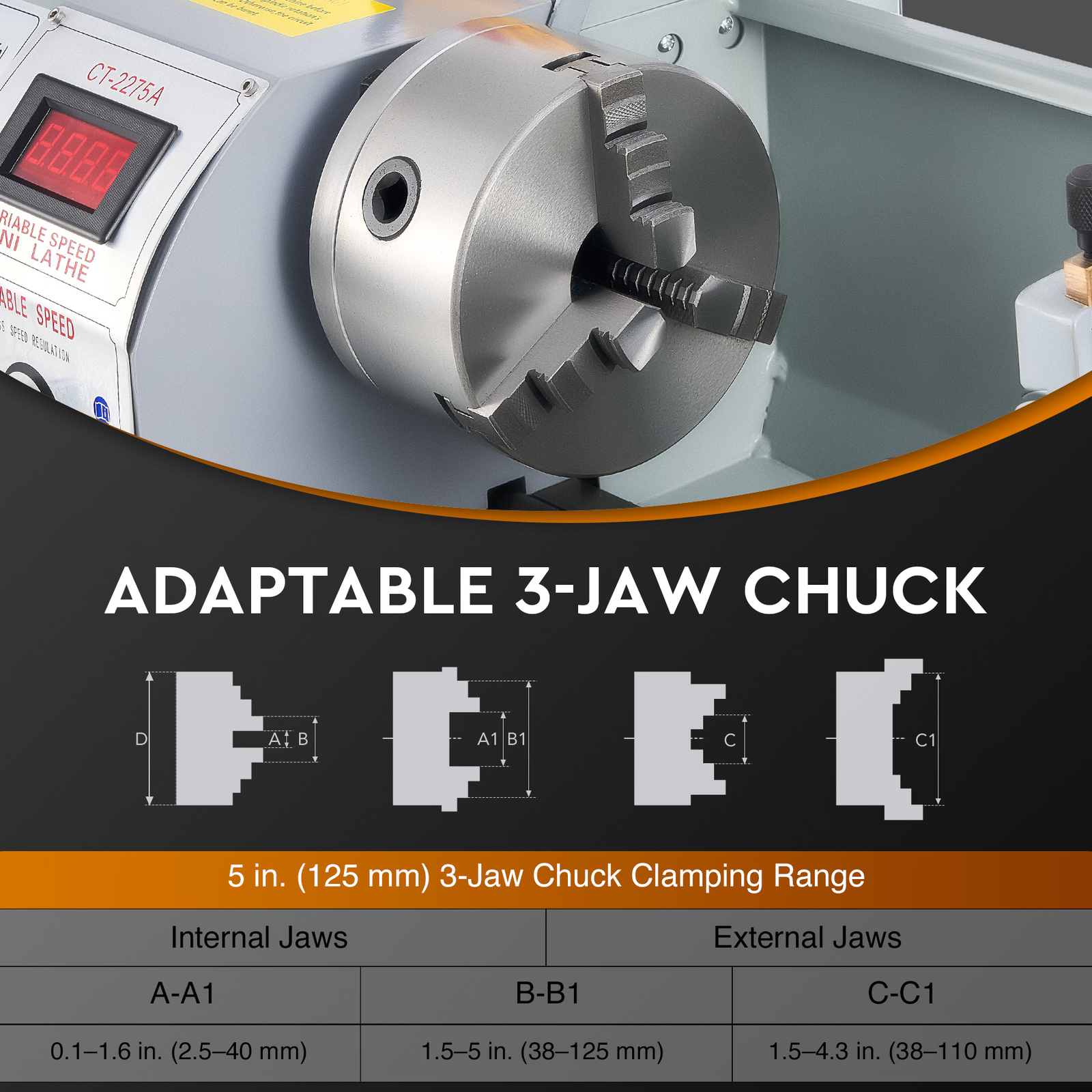 CREWORKS 9×30″ Mini Metal Lathe 1100W DC Motor 3000rpm 3-Jaw Chuck LCD Display