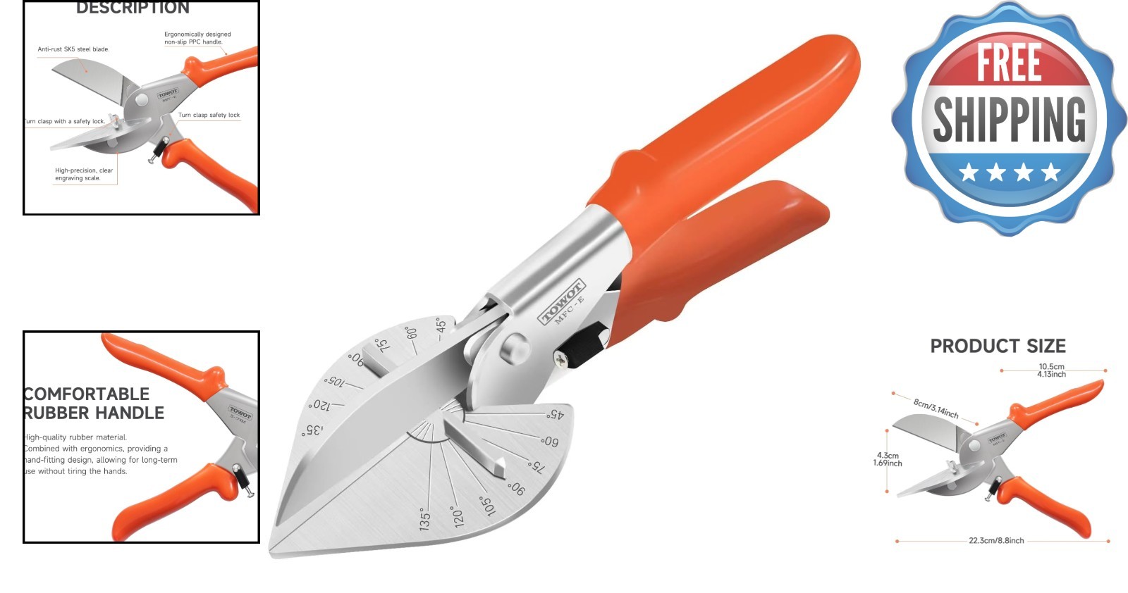 Heavy-Duty Miter Shears with Adjustable Angle & Safety Lock for Home Projects