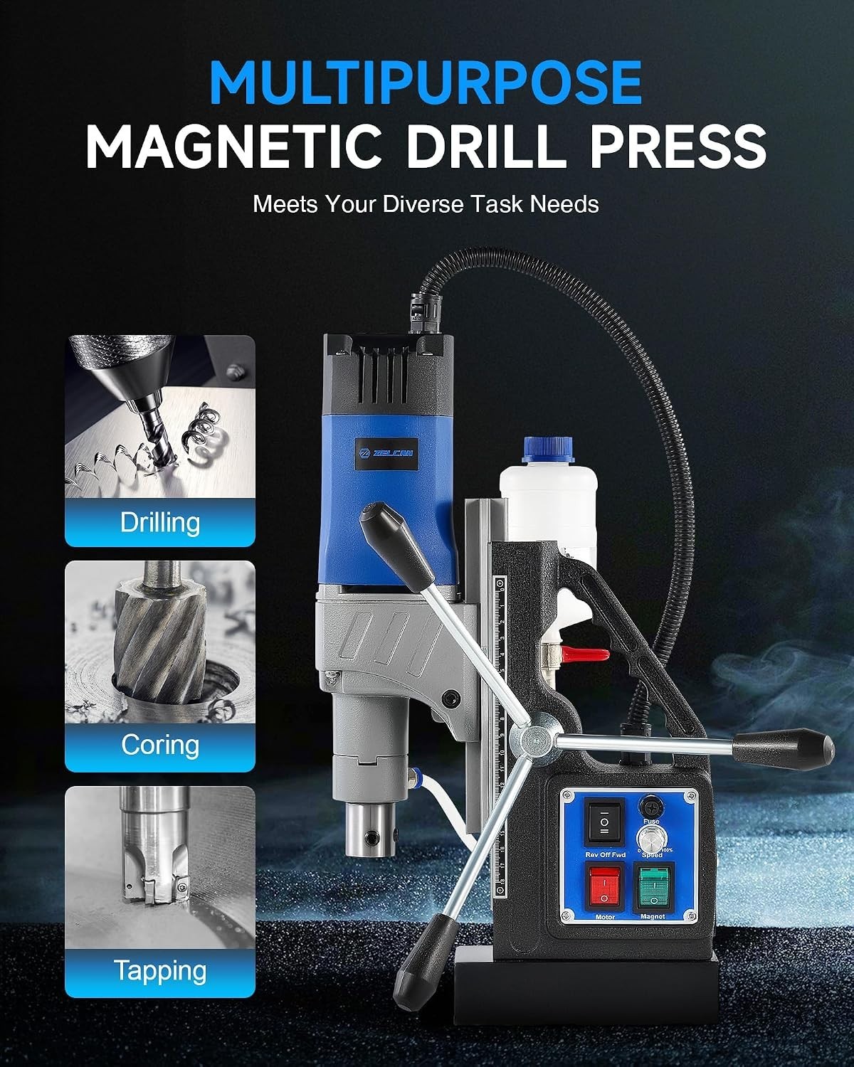 Heavy-Duty 1550W Magnetic Drill Press with 2922 lbf Force & Adjustable Speed