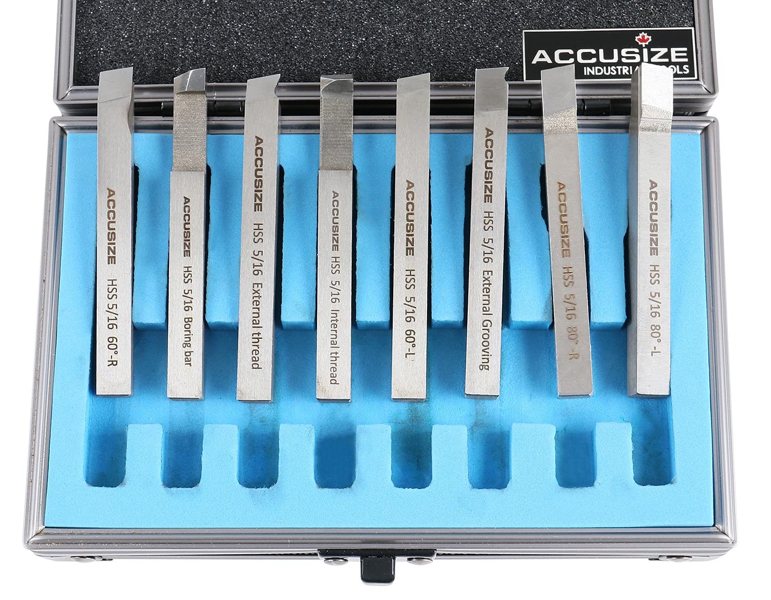 Accusize Industrial Tools 5/16” 8 Pc H.S.S. Tool Bit Set, Pre-Ground for Turnin
