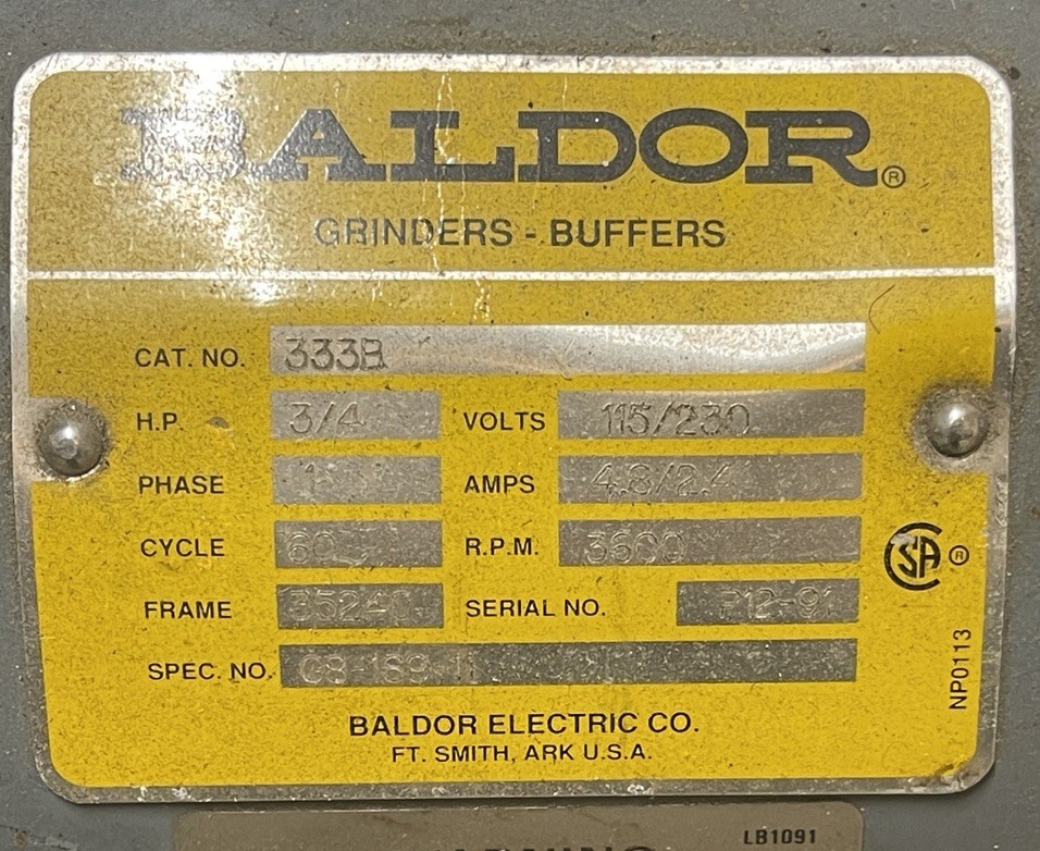 BALDOR BUFFER / POLISHER No. 333B 3/4 HP 115/230V RPM3600 With Stand