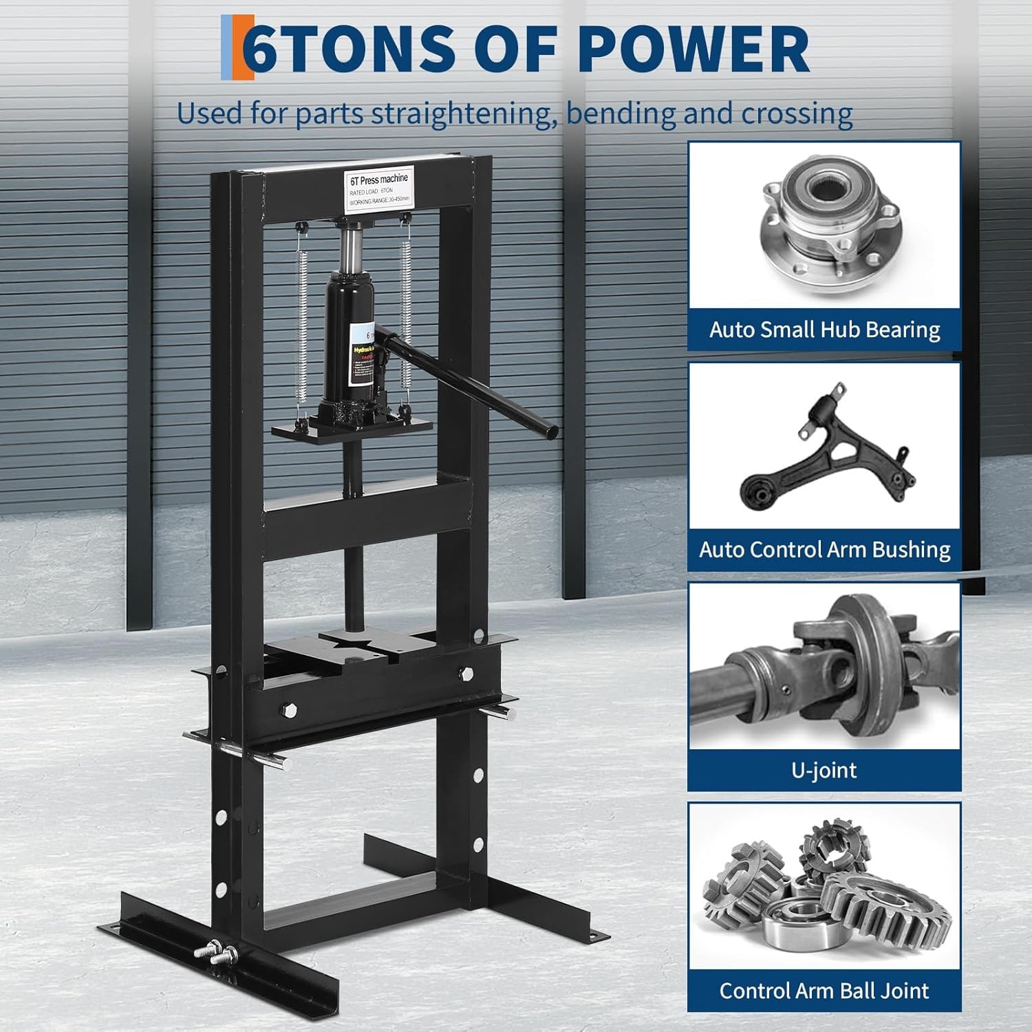 6 Ton Hydraulic Shop Press H-Frame Garage Floor Shop Press Height Adjustable