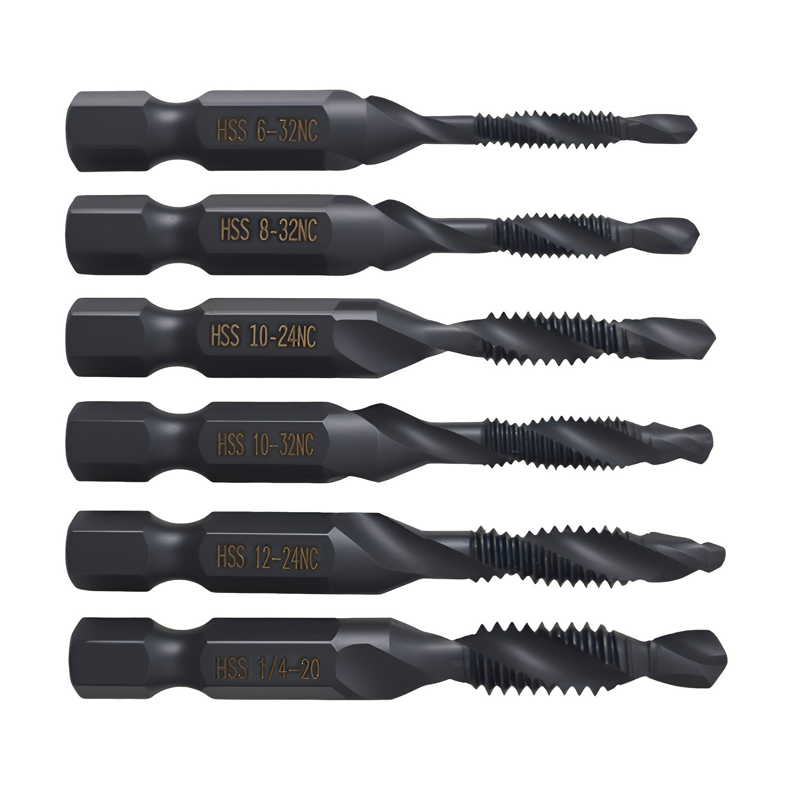 Black Drill Tap Set, 6-Piece Drill Tap Set, American Standard Drill Tap Set
