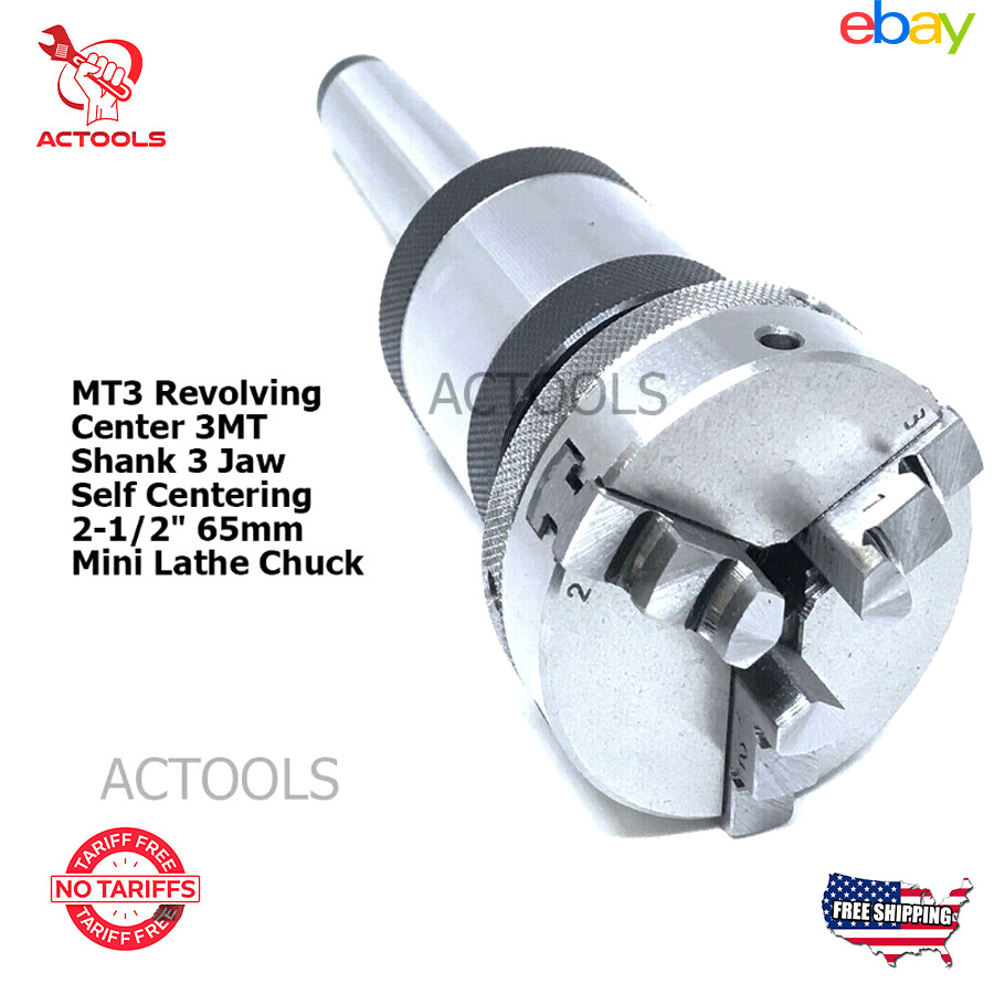 Mini Lathe Chuck MT3 Revolving Center 3MT Shank 3 Jaw Self Centering 2-1/2″ 65mm
