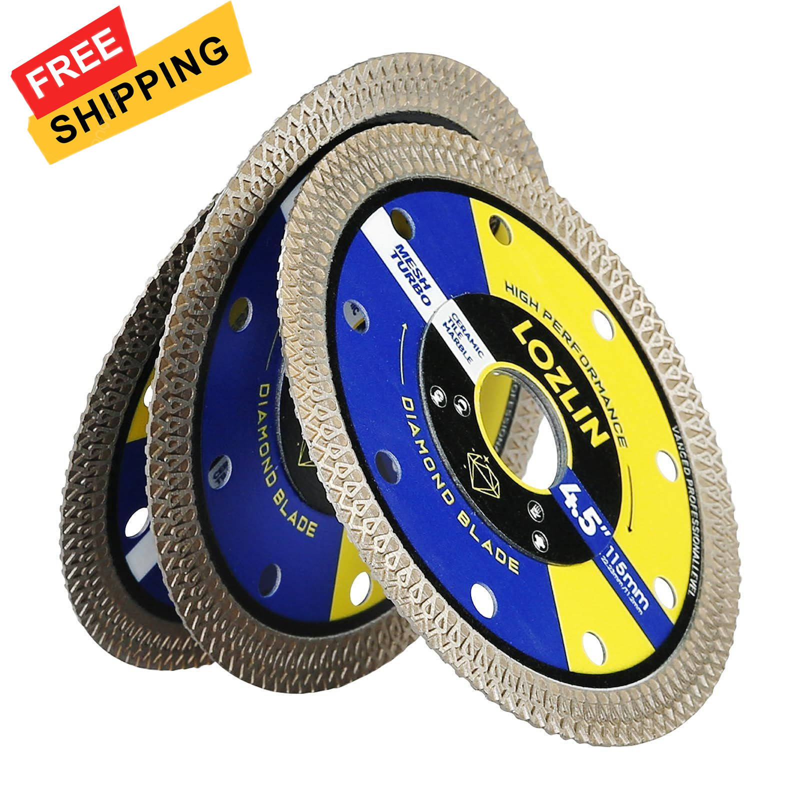 LOZLIN 4.5 Inch 3Pcs Diamond Saw Blades, Angle inches, Black And Blue