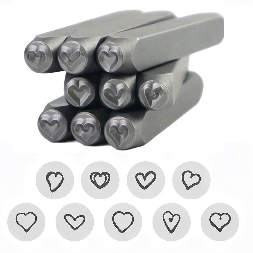 Heart Shaped 9Pcs Metal Stamps for Personalized Jewelry and Craft Projects