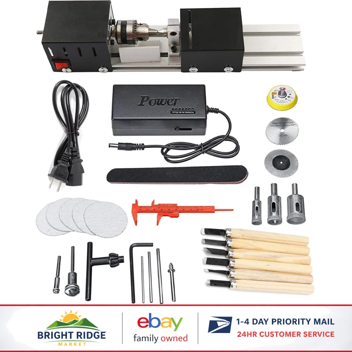 Versatile Mini Lathe Machine for Woodworking with HSS Cutting Pieces Included