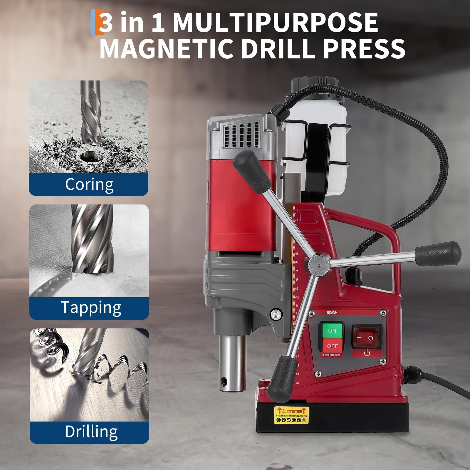 Magnetic Drill Press – 1.57″ Capacity, 1450W, 820RPM, 13000N Force, Twist Adapte