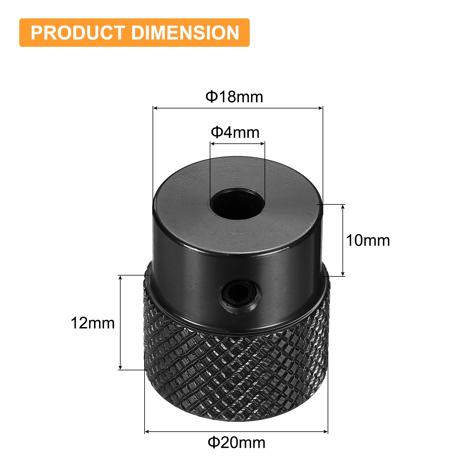 Anodization Aluminum Alloy 4mm Bore 20mm OD Knurled Knob Black