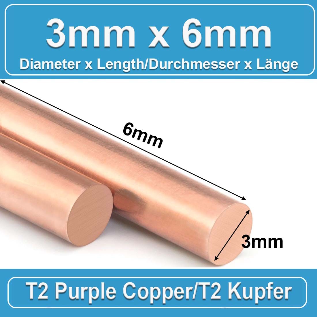 T2 Red Copper Round Bar Rod Dia 1.5~10mm Length 4/5/6/7/8/9/10/11/12/13/14/50mm