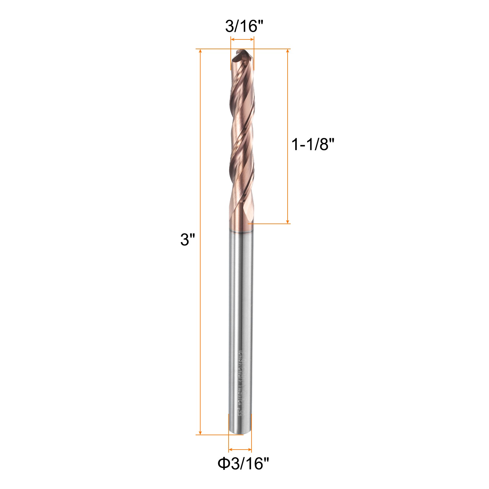 2 Flute Ball Nose End Mill 1-1/8″ Cutting Length Uncoated for Carving Engraving