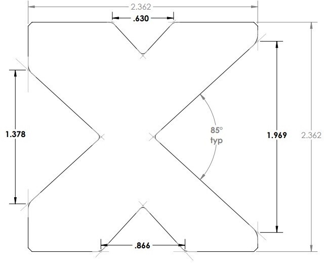 Press Brake 4 Way Die x 2.36″ Sq. x 12 “lg , 85 Deg. Forms 20 Ga. to 1/4” Plate