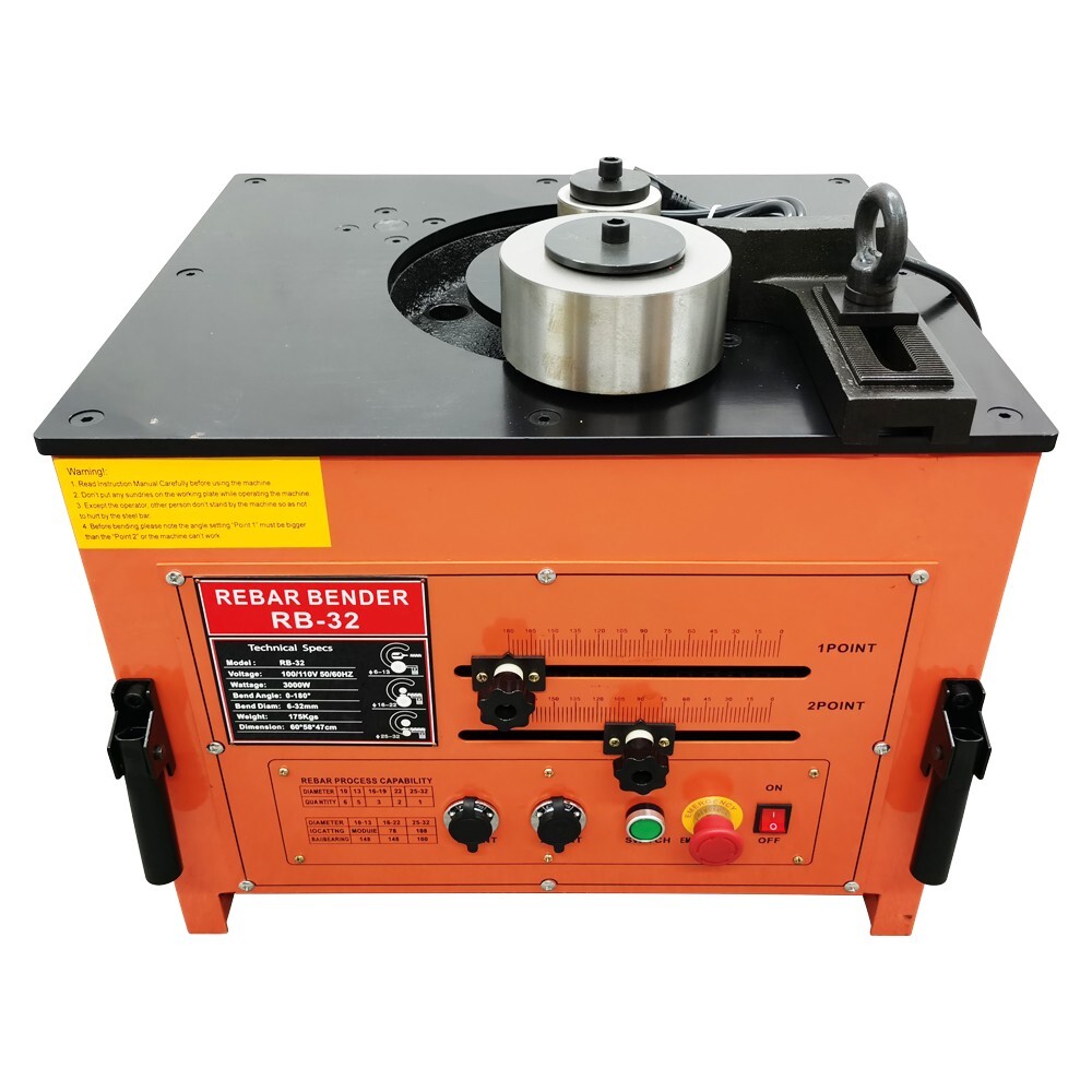 RB-32 Electric Rebar Bender Bending Machine 0-180° Bench Steel Rod Bender 110V