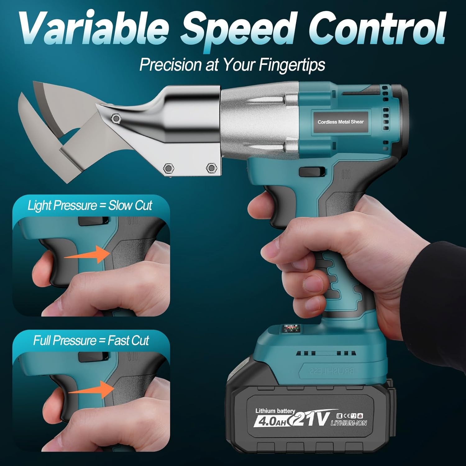 Cordless Sheet Metal Cutter, Metal Shear with 2×4.0Ah Battery, Brushless Electri