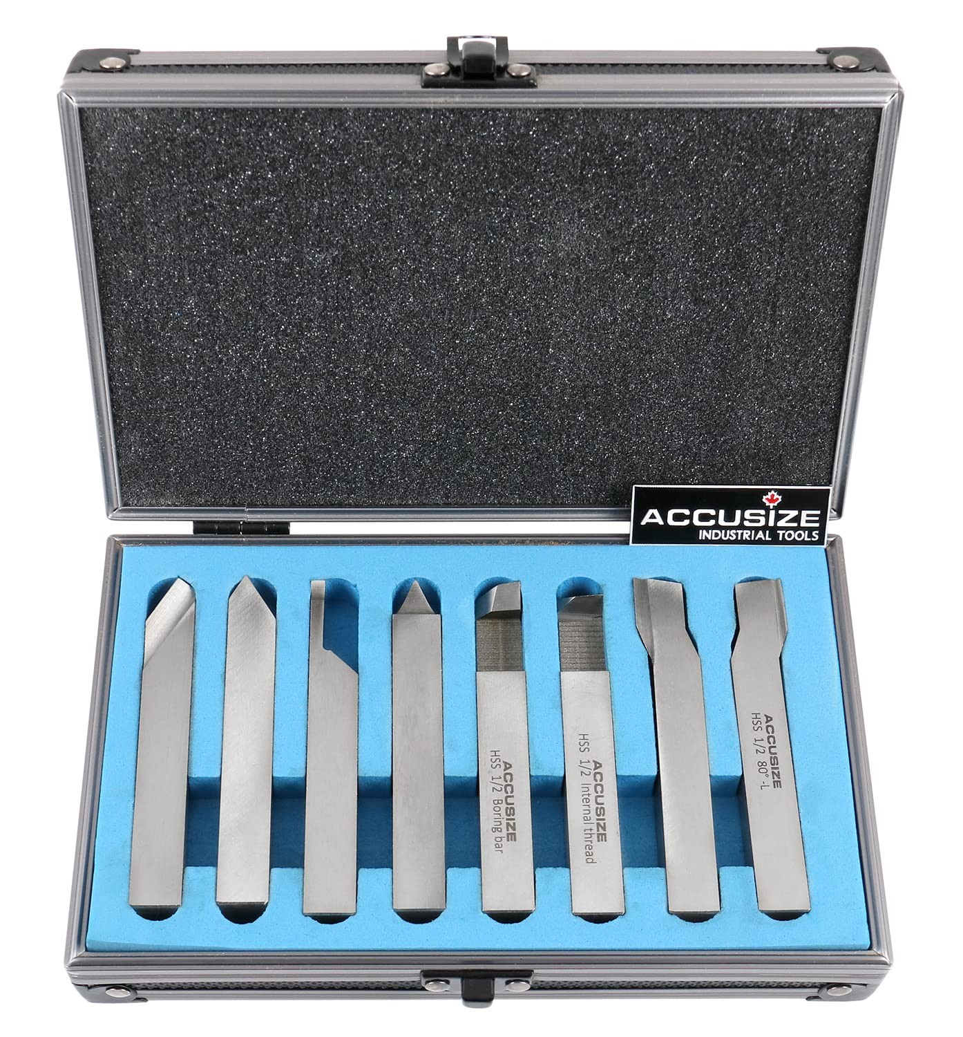 Accusize Industrial Tools 1/2” 8 Pcs Hss Tool Bit Set, Pre-Ground for Turning a