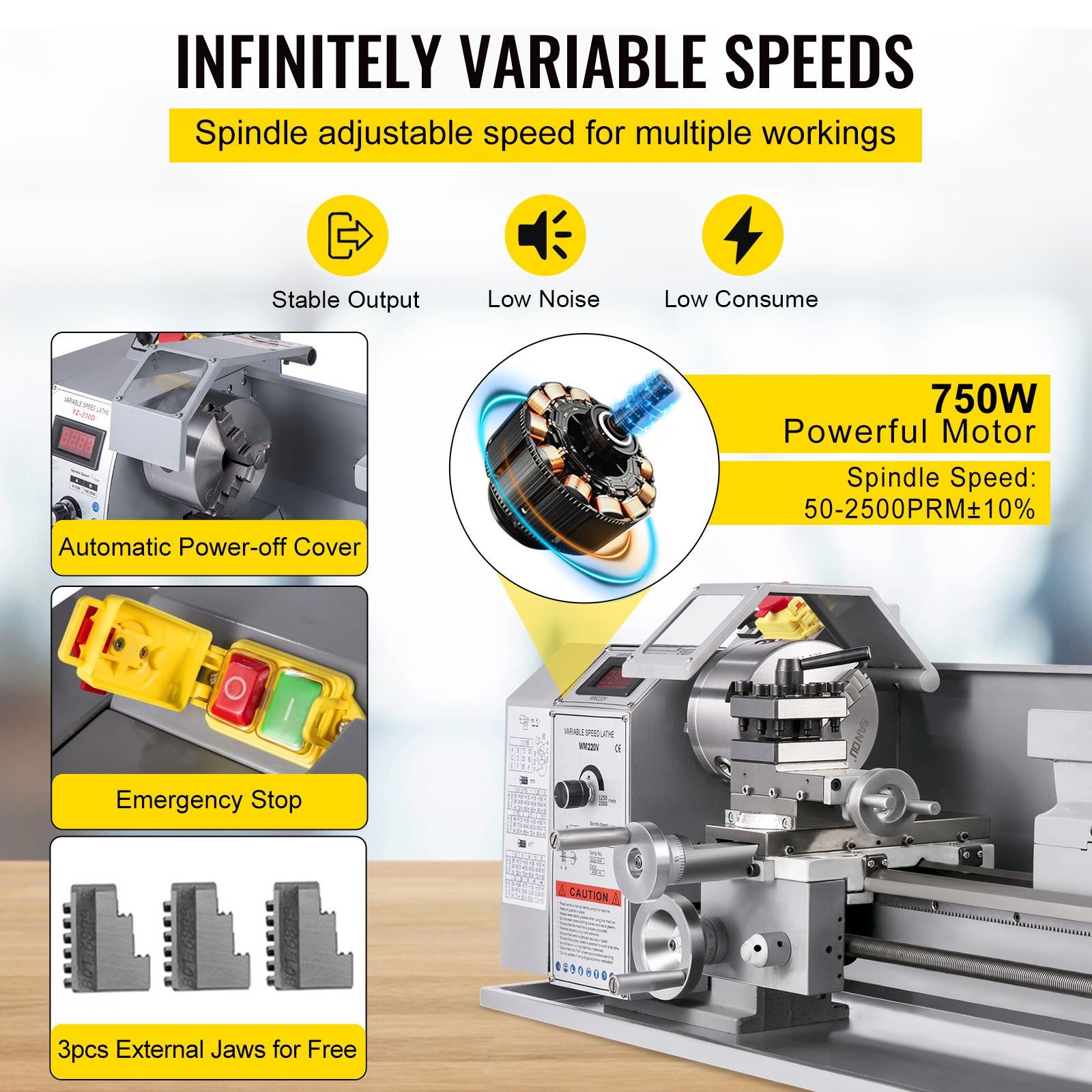 8.3x28in Variable Speed Metal Lathe 750W
