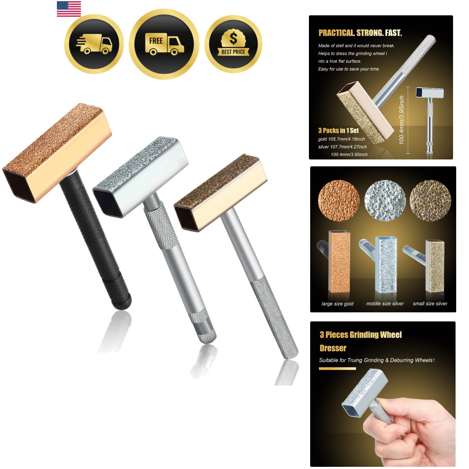 3 Pieces Dresser Tool Diamond Stone Grinding Dresser Tool with Flat Diamond S…