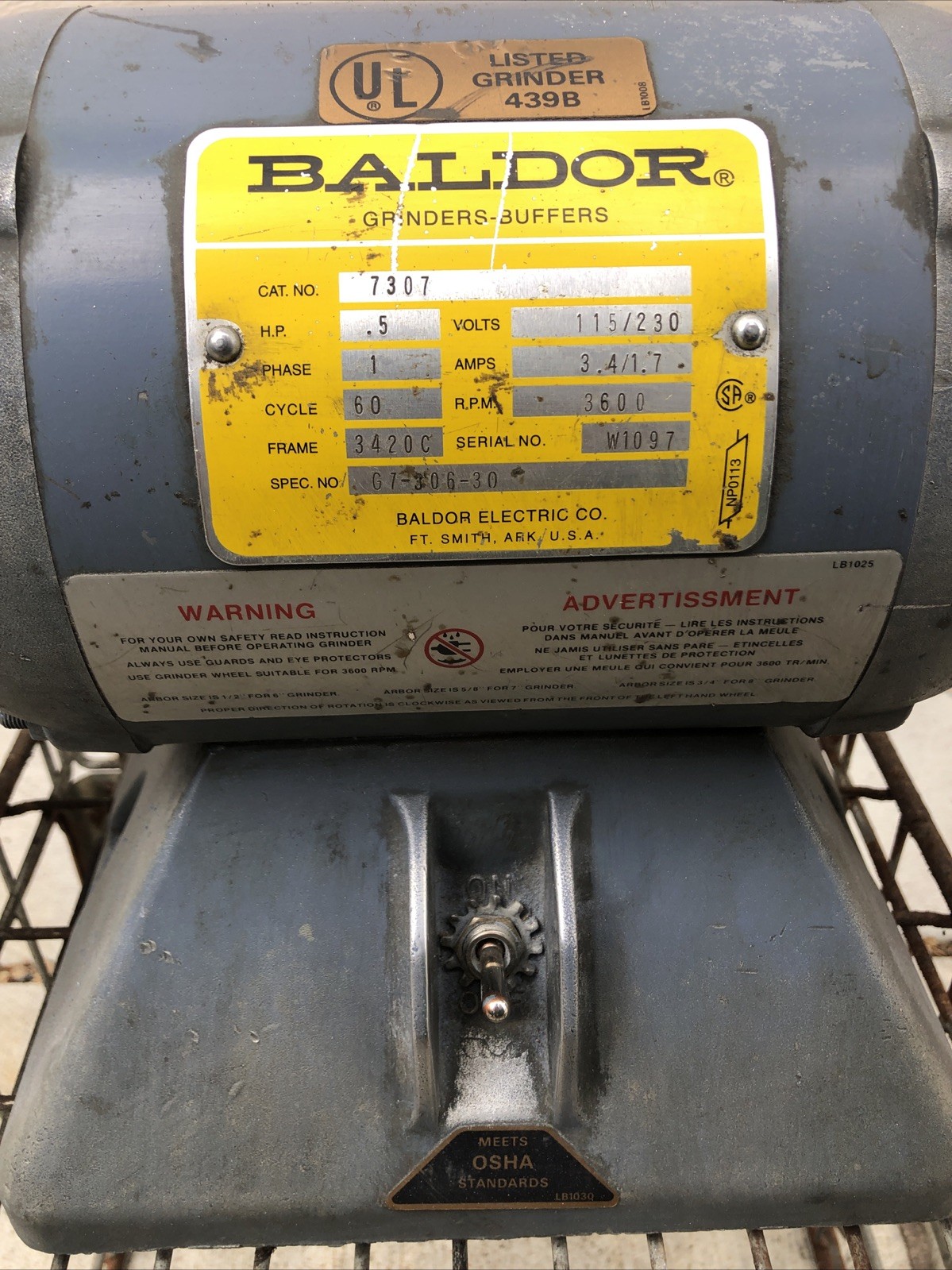 USED Baldor 7” Bench Grinder 1/2HP 1PH 115/230V Model 7307 3420C USA-Made