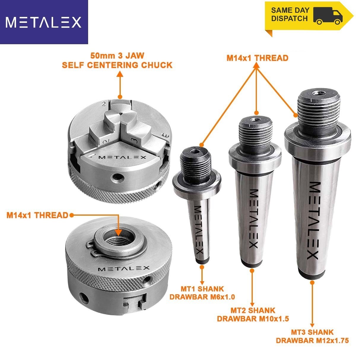 2″ 3 Jaw Self Centering Mini Small Baby Lathe Chuck Set MT1 MT2 & MT3 Arbors Kit