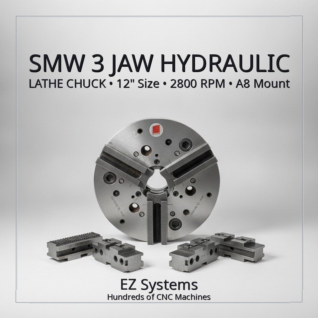 SMW 3 JAW HYDRAULIC LATHE CHUCK 12″ Size, 2800 RPM, A8 Mount