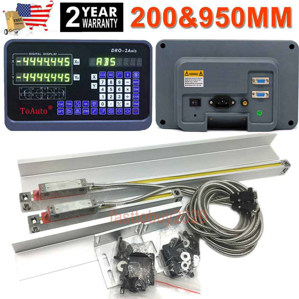 2Axis Digital Readout DRO Display 200+950mm Linear Scale for CNC Mill Lathe, US