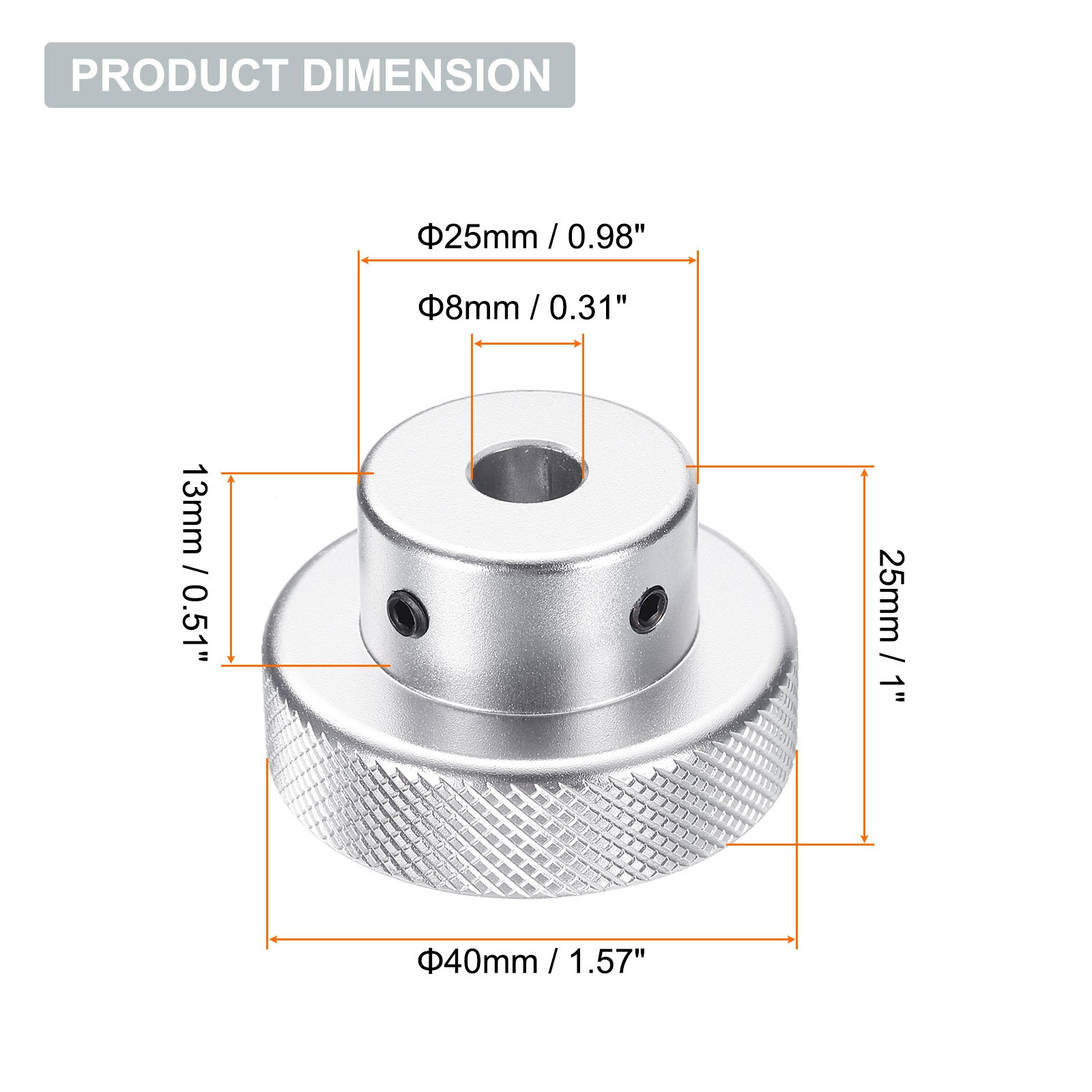 Aluminum Alloy Handwheel 40mm OD 8mm Bore Hand Wheel for Lathe, Silver