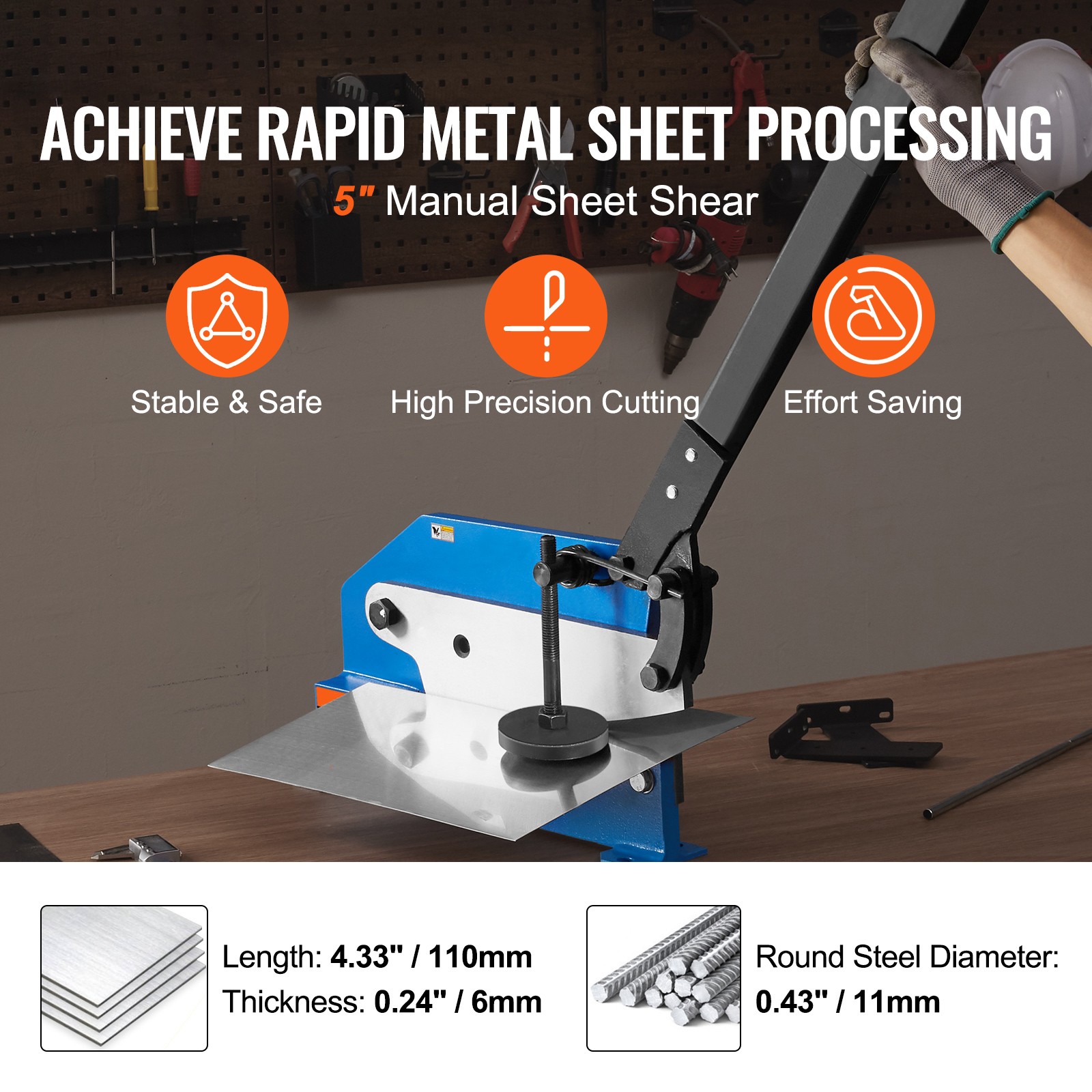 VEVOR 5″ Manual Hand Plate Shear Benchtop Cutter Metal Sheet Processing Q235