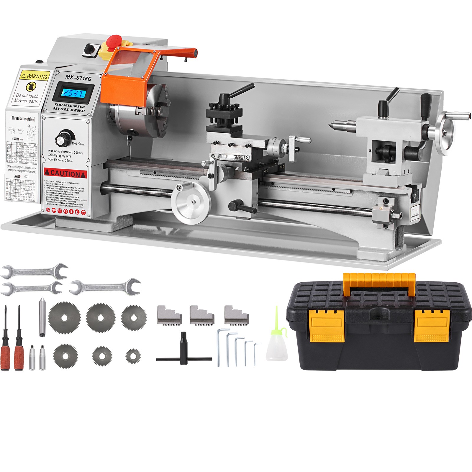 Mini Metal Lathe,7”x16”,800W Precision Benchtop Power Metal Lathe,150-2500 RPM