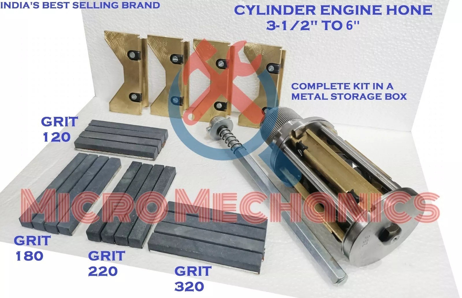 New Cylinder Engine Hone Kit 3-1/2″ To 6″ Honing Machine + 4 Set Of Stones